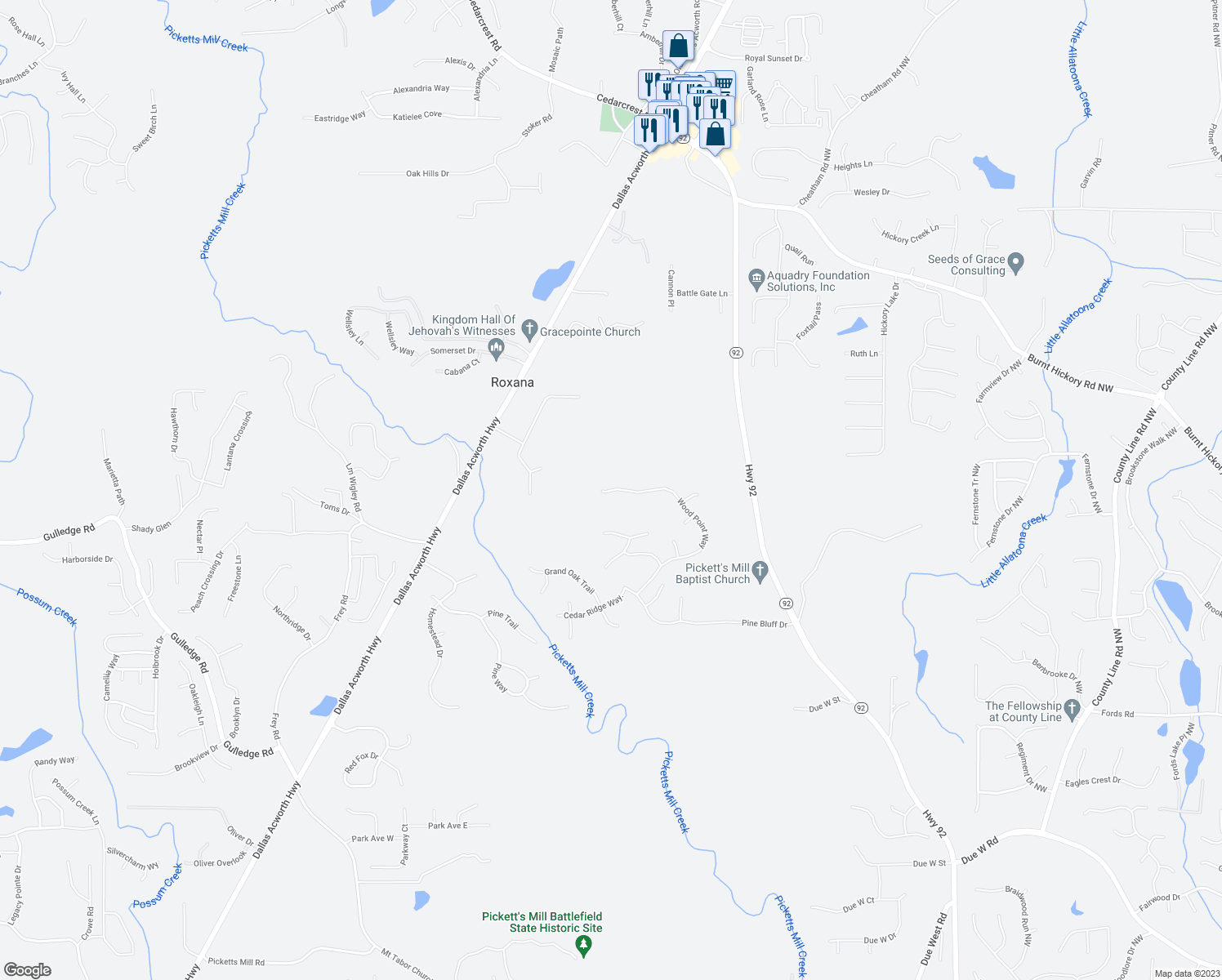 map of restaurants, bars, coffee shops, grocery stores, and more near 667 Wood Point Way in Dallas