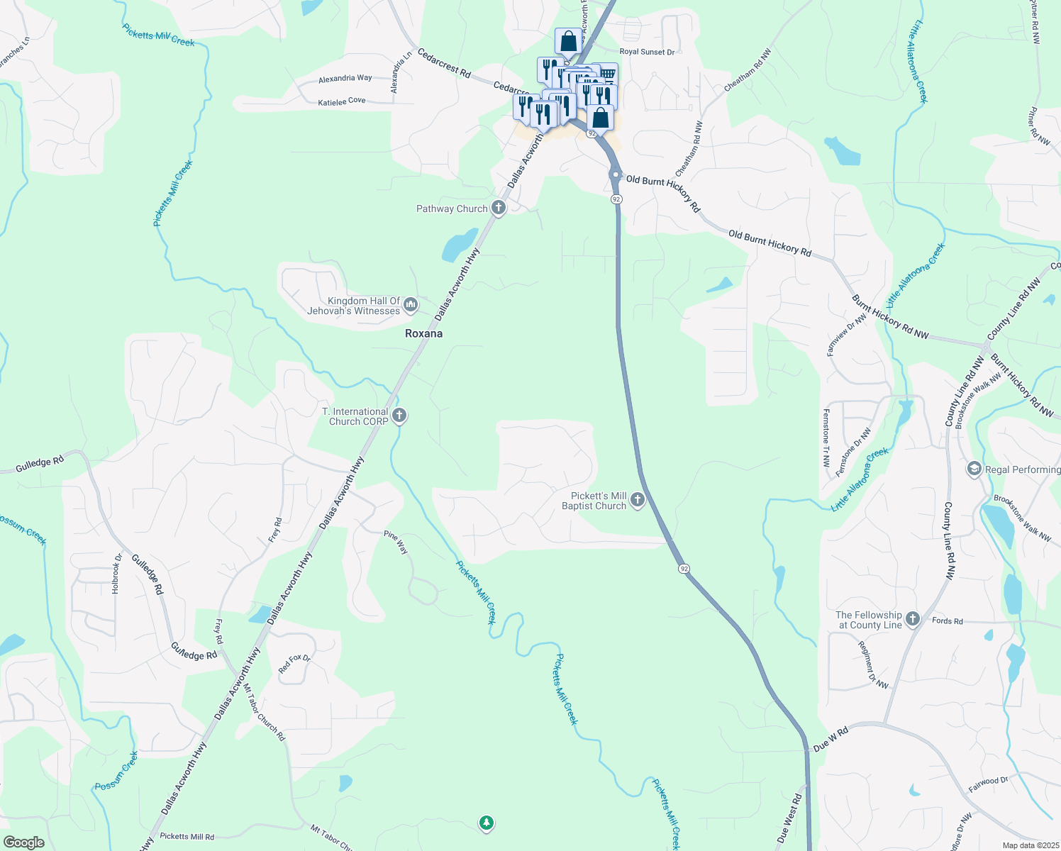 map of restaurants, bars, coffee shops, grocery stores, and more near 572 Wood Point Way in Dallas