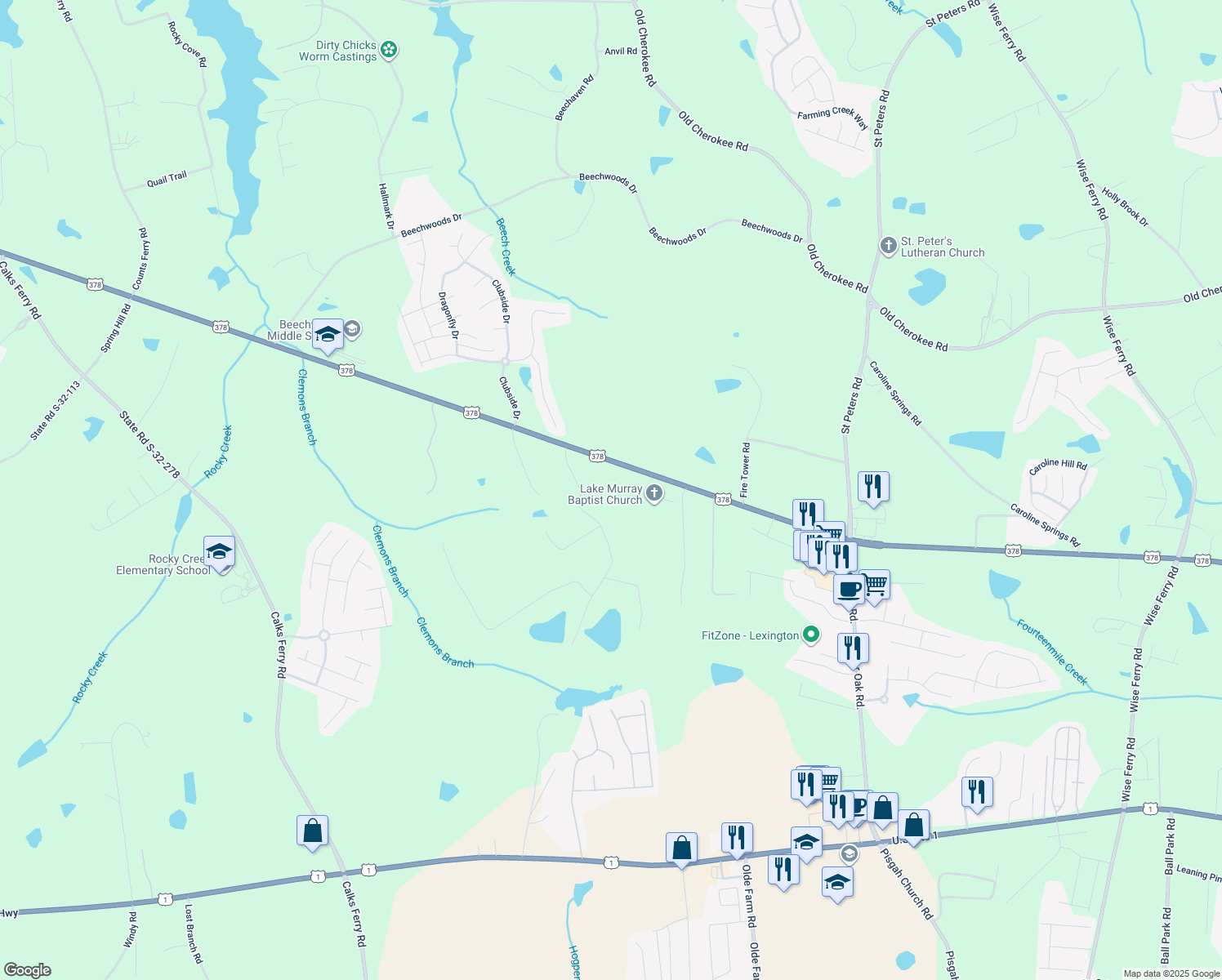 map of restaurants, bars, coffee shops, grocery stores, and more near 1023 U.S. 378 in Lexington