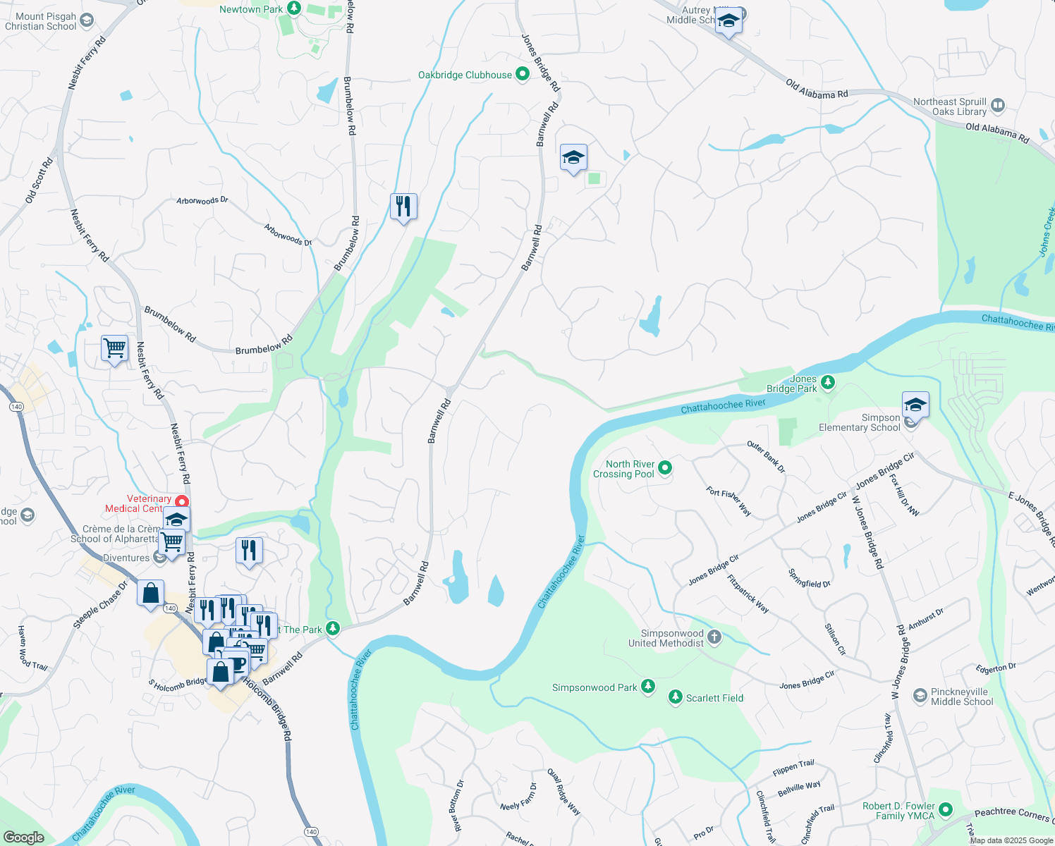 map of restaurants, bars, coffee shops, grocery stores, and more near 8925 Laurel Way in Alpharetta