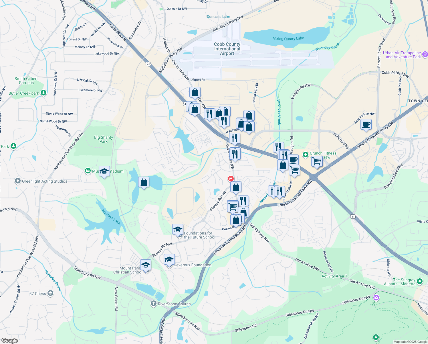 map of restaurants, bars, coffee shops, grocery stores, and more near Old US Highway 41 in Kennesaw