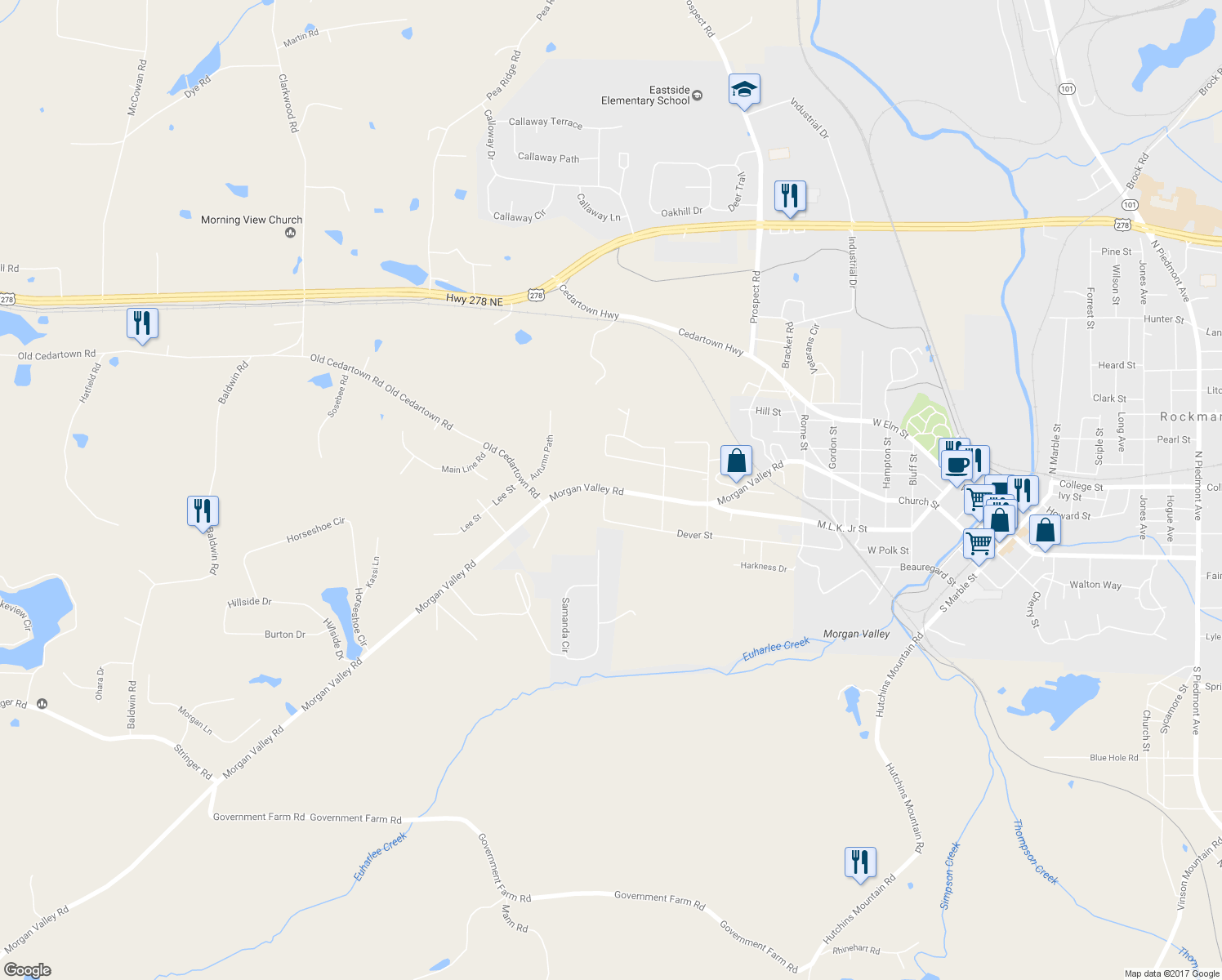 map of restaurants, bars, coffee shops, grocery stores, and more near 394 Morgan Valley Road in Rockmart