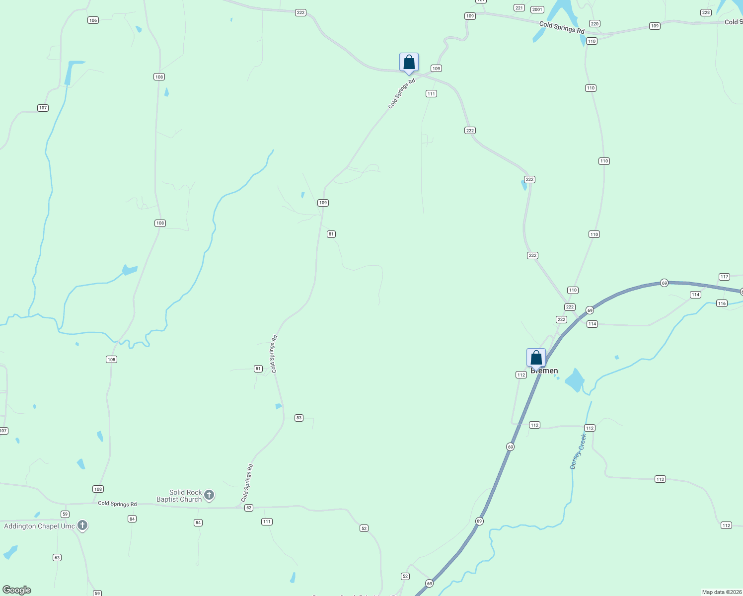 map of restaurants, bars, coffee shops, grocery stores, and more near 614 County Road 81 in Bremen