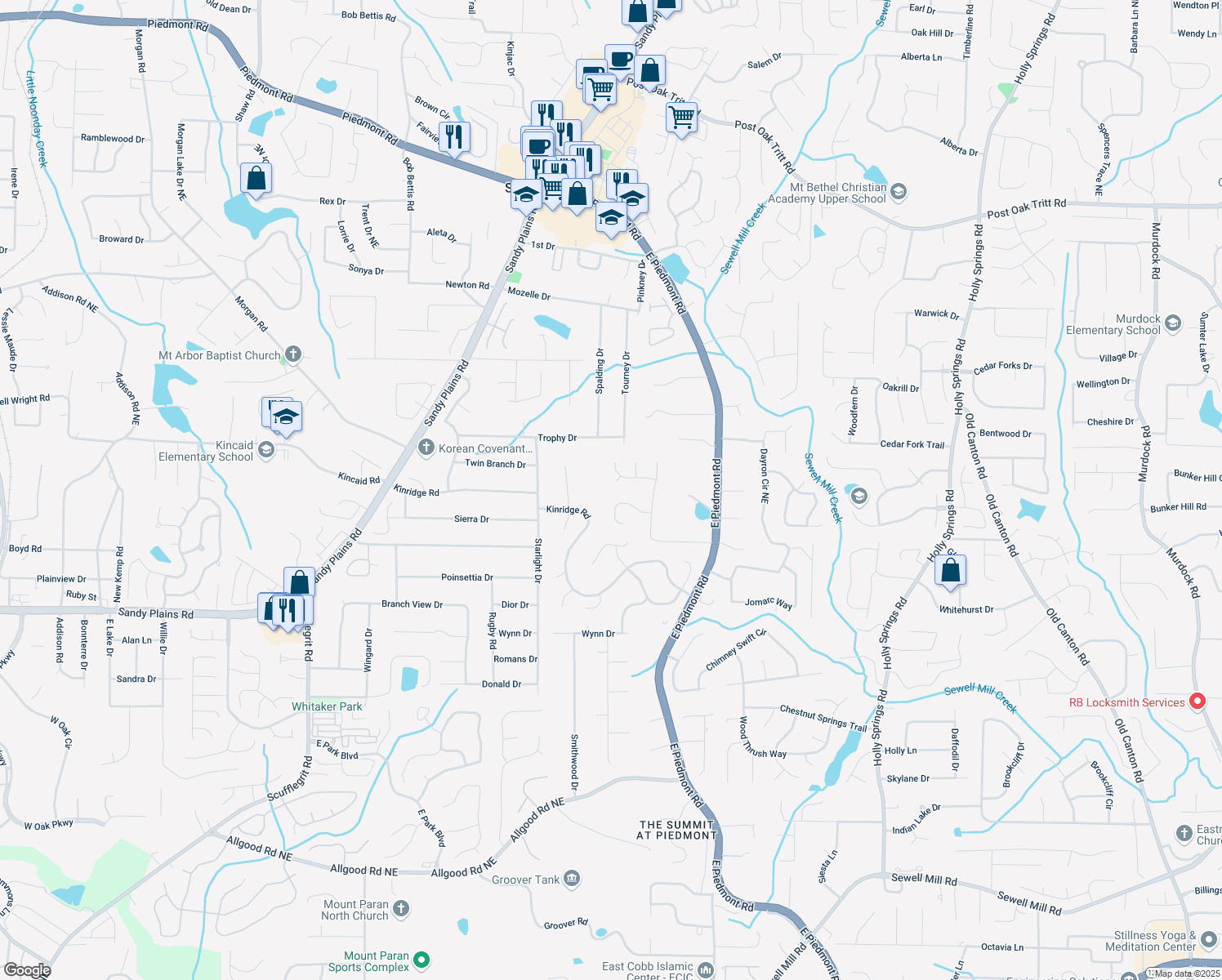 map of restaurants, bars, coffee shops, grocery stores, and more near 1988 Claiborne Court in Marietta