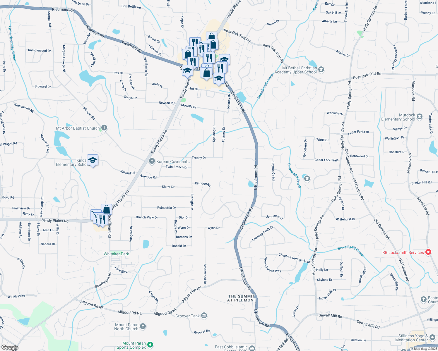 map of restaurants, bars, coffee shops, grocery stores, and more near 1988 Claiborne Court in Marietta