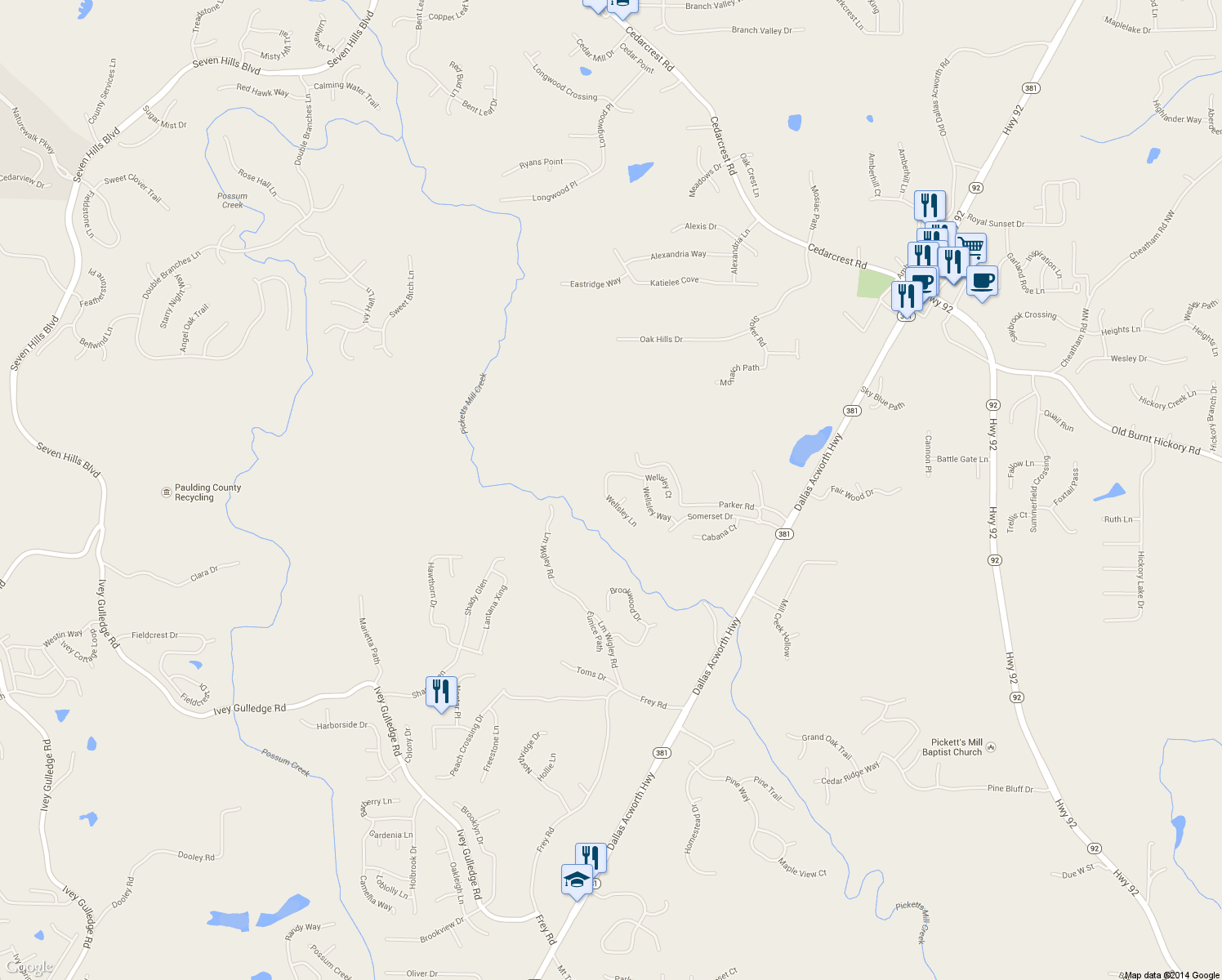 map of restaurants, bars, coffee shops, grocery stores, and more near 165 Wellsley Ln in Dallas