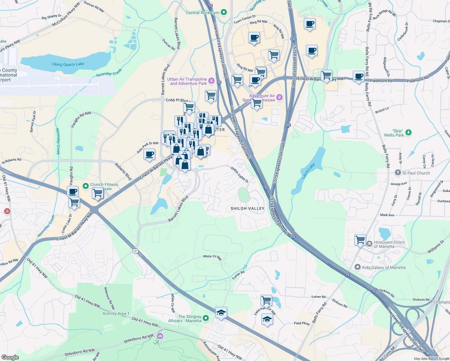 map of restaurants, bars, coffee shops, grocery stores, and more near 2205 Hoskins Court in Kennesaw