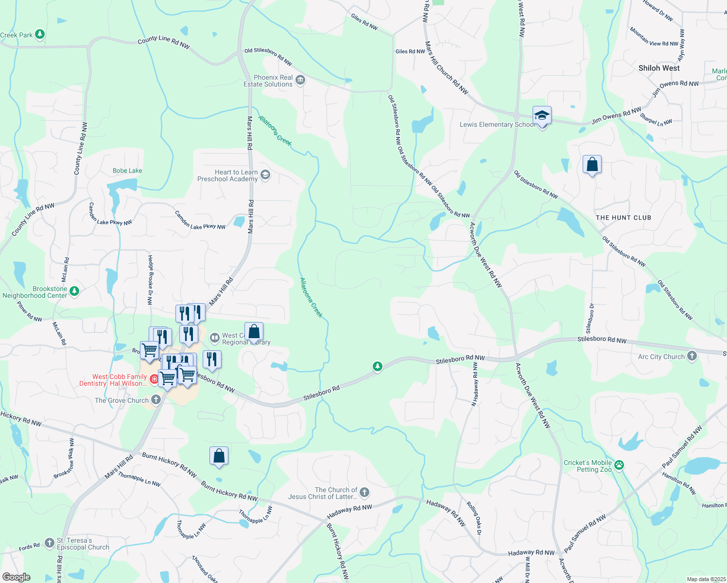 map of restaurants, bars, coffee shops, grocery stores, and more near 4538 Sterling Pointe Drive in Kennesaw