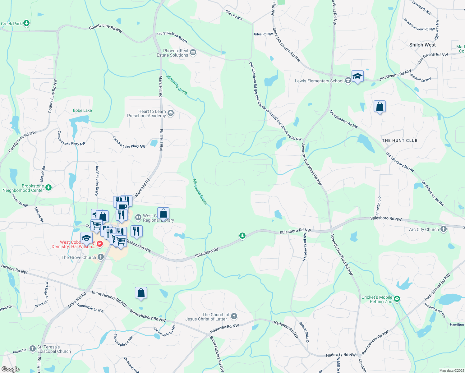 map of restaurants, bars, coffee shops, grocery stores, and more near 4538 Sterling Pointe Drive in Kennesaw