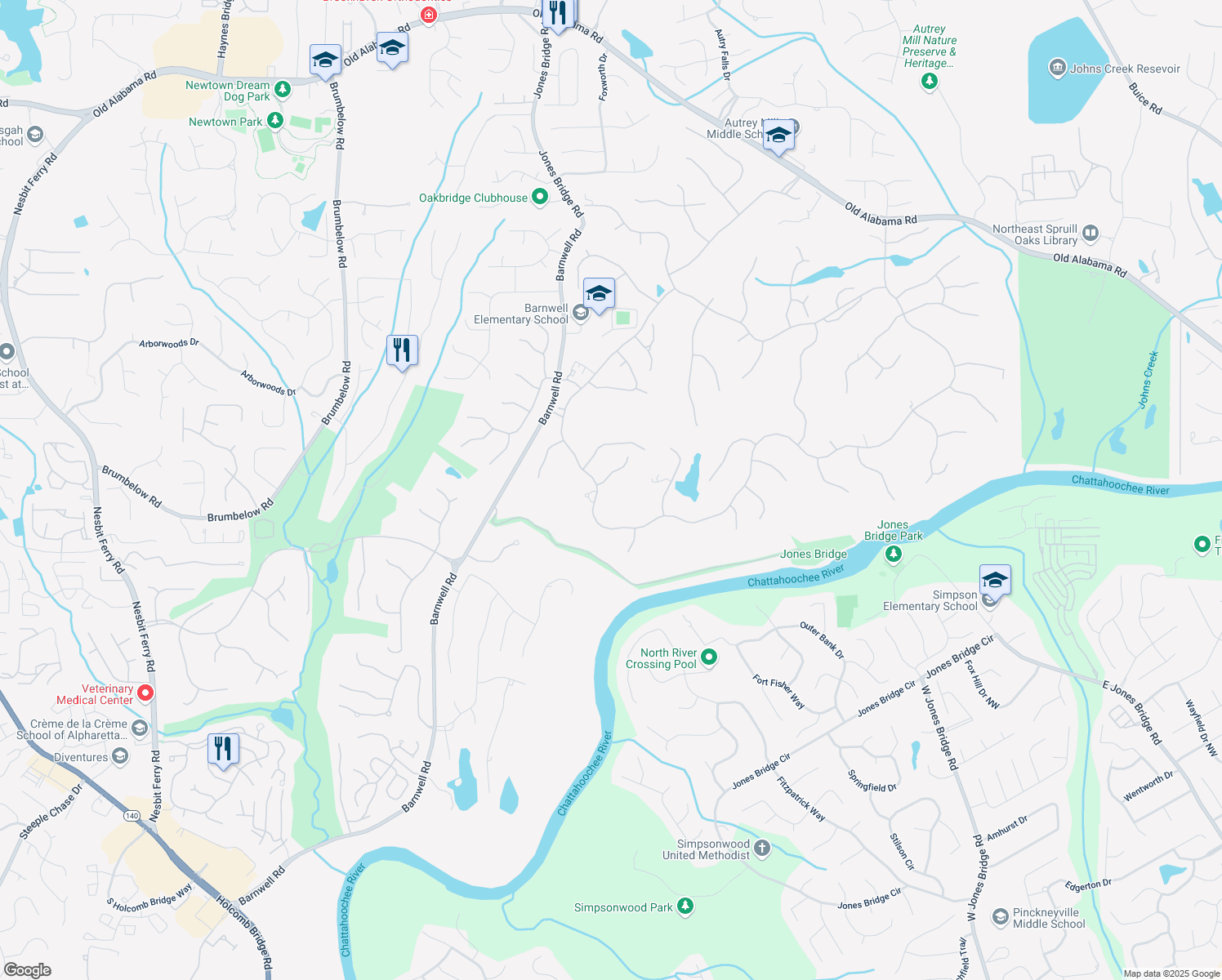map of restaurants, bars, coffee shops, grocery stores, and more near 1000 Leadenhall Street in Johns Creek