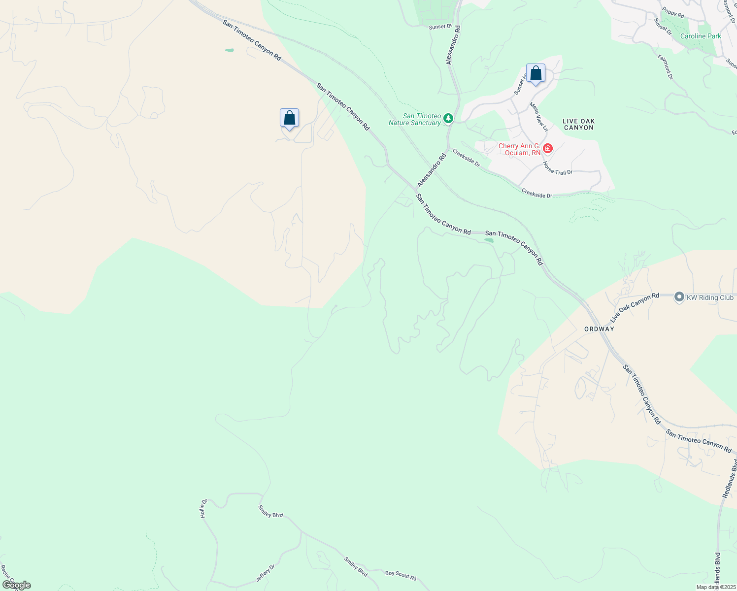 map of restaurants, bars, coffee shops, grocery stores, and more near Smiley Heights Drive in Redlands