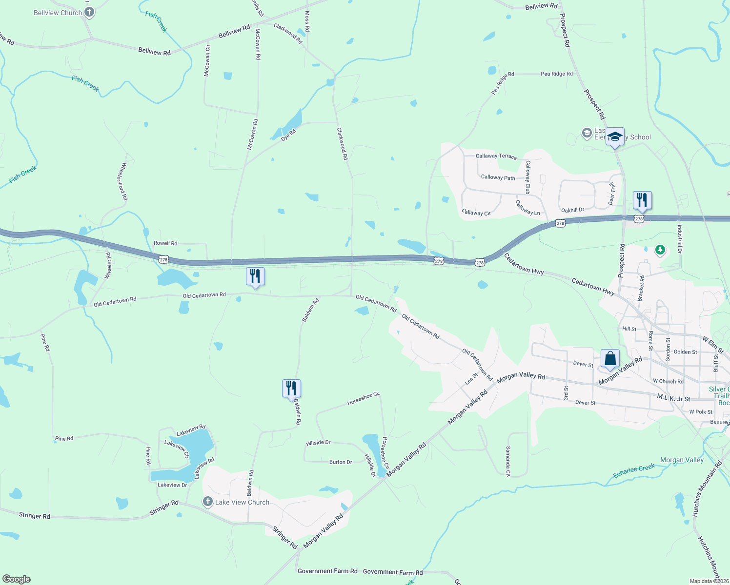 map of restaurants, bars, coffee shops, grocery stores, and more near 424 Old Cedartown Road in Rockmart