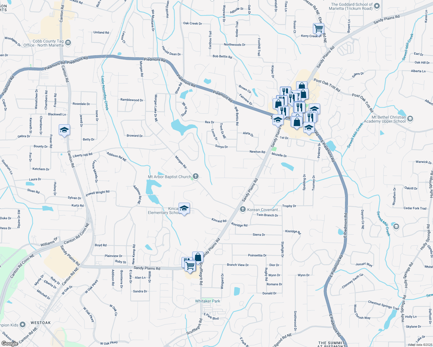 map of restaurants, bars, coffee shops, grocery stores, and more near 1555 Whitlock Road in Marietta