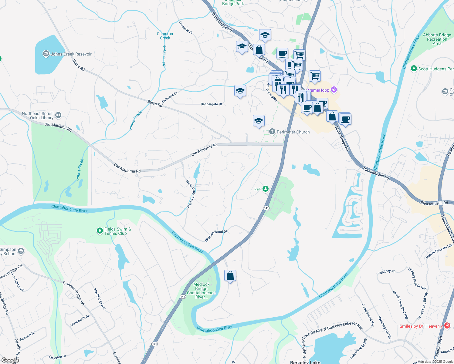 map of restaurants, bars, coffee shops, grocery stores, and more near 9240 Prestwick Club Drive in Duluth