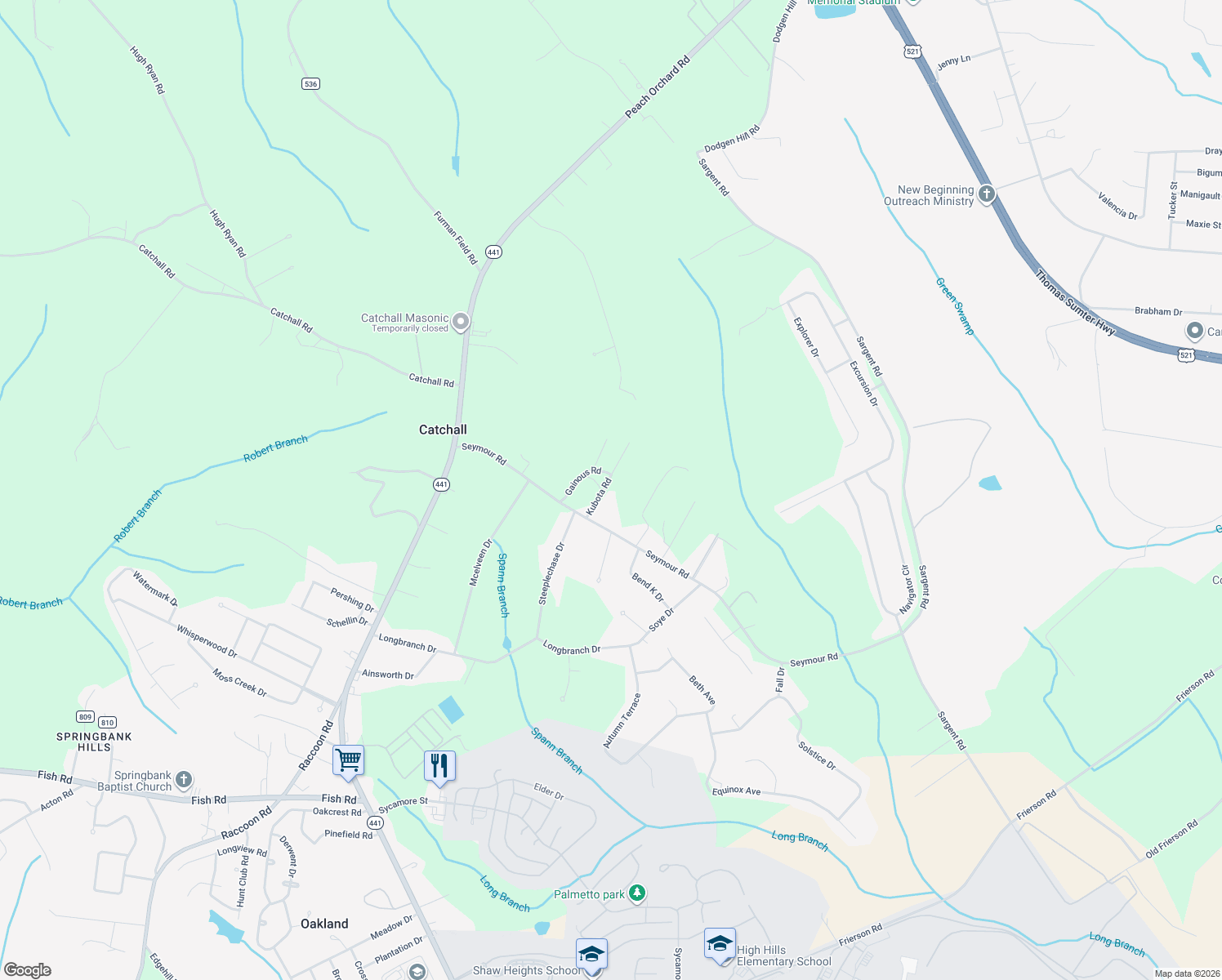 map of restaurants, bars, coffee shops, grocery stores, and more near 3045 Kubota Road in Dalzell