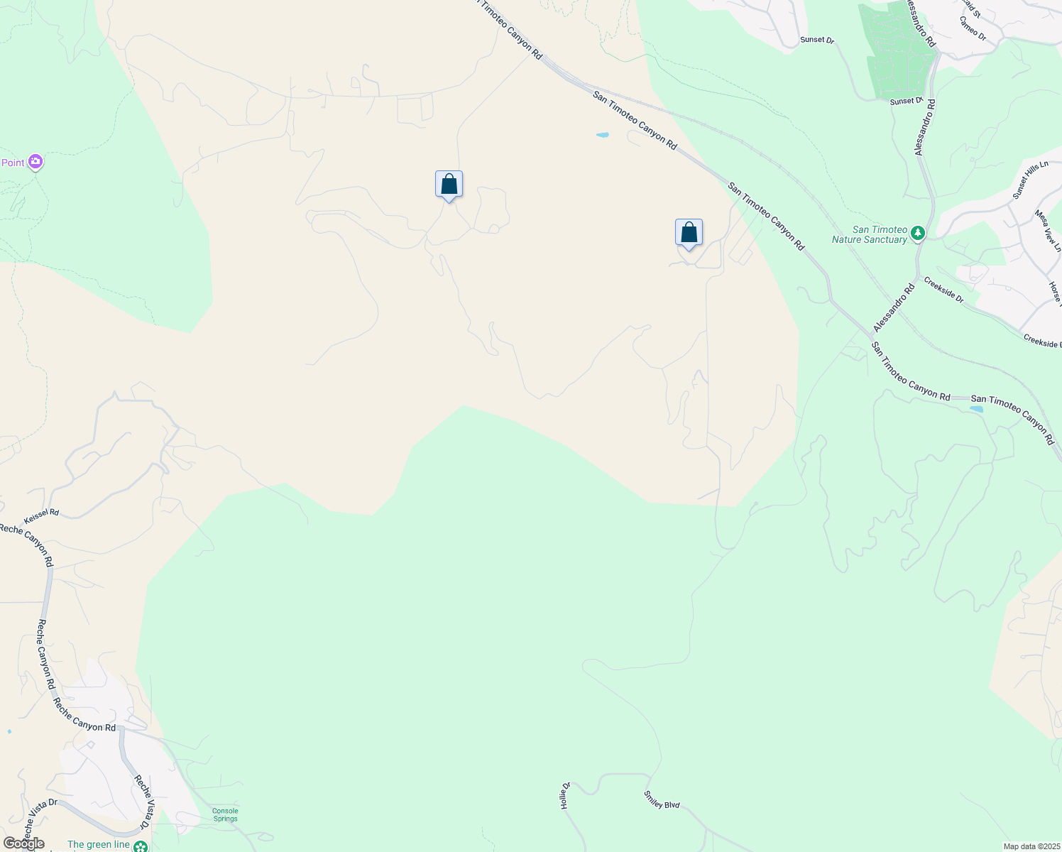 map of restaurants, bars, coffee shops, grocery stores, and more near San Timoteo Canyon Road in Redlands