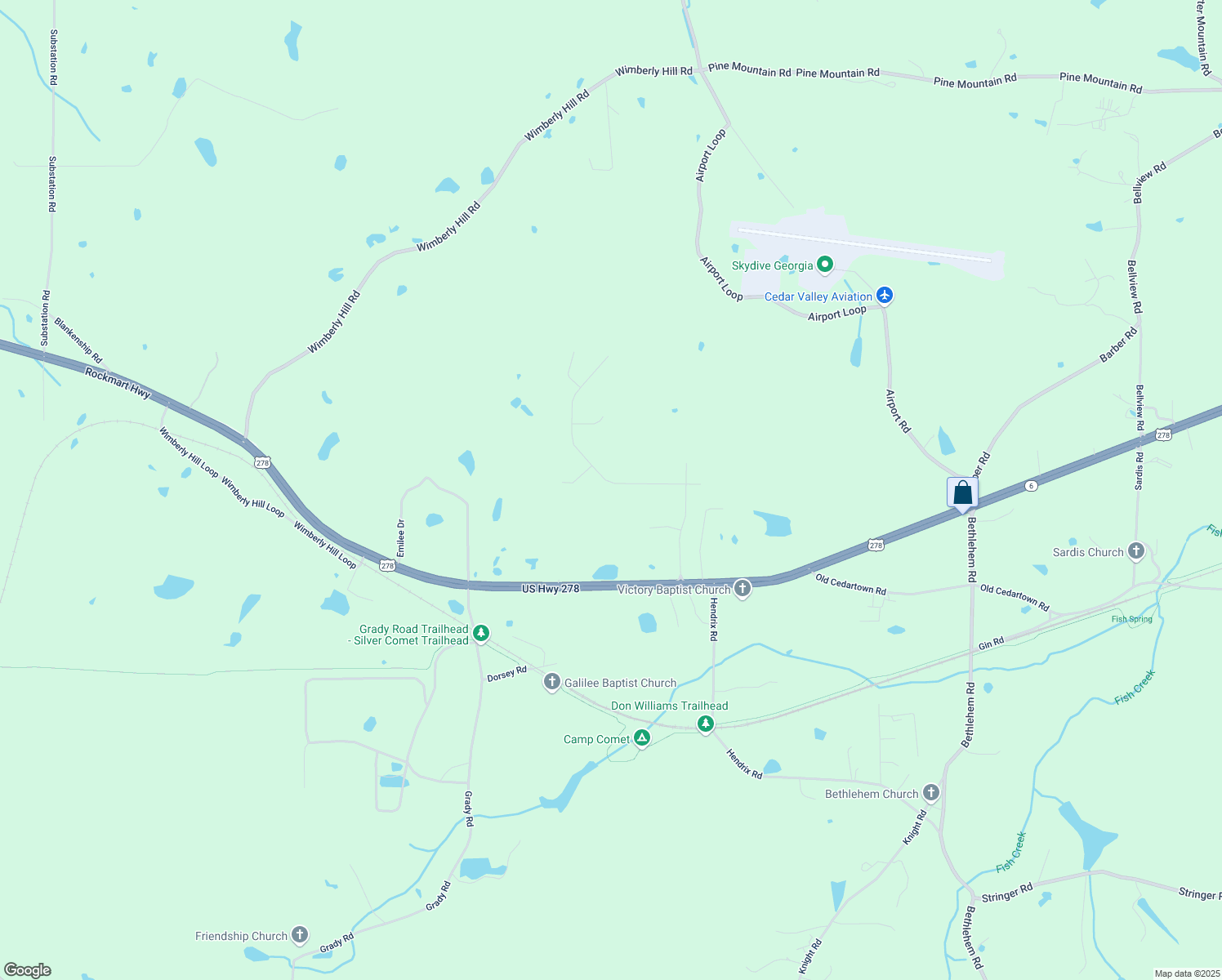 map of restaurants, bars, coffee shops, grocery stores, and more near 113 Sunset Loop in Cedartown