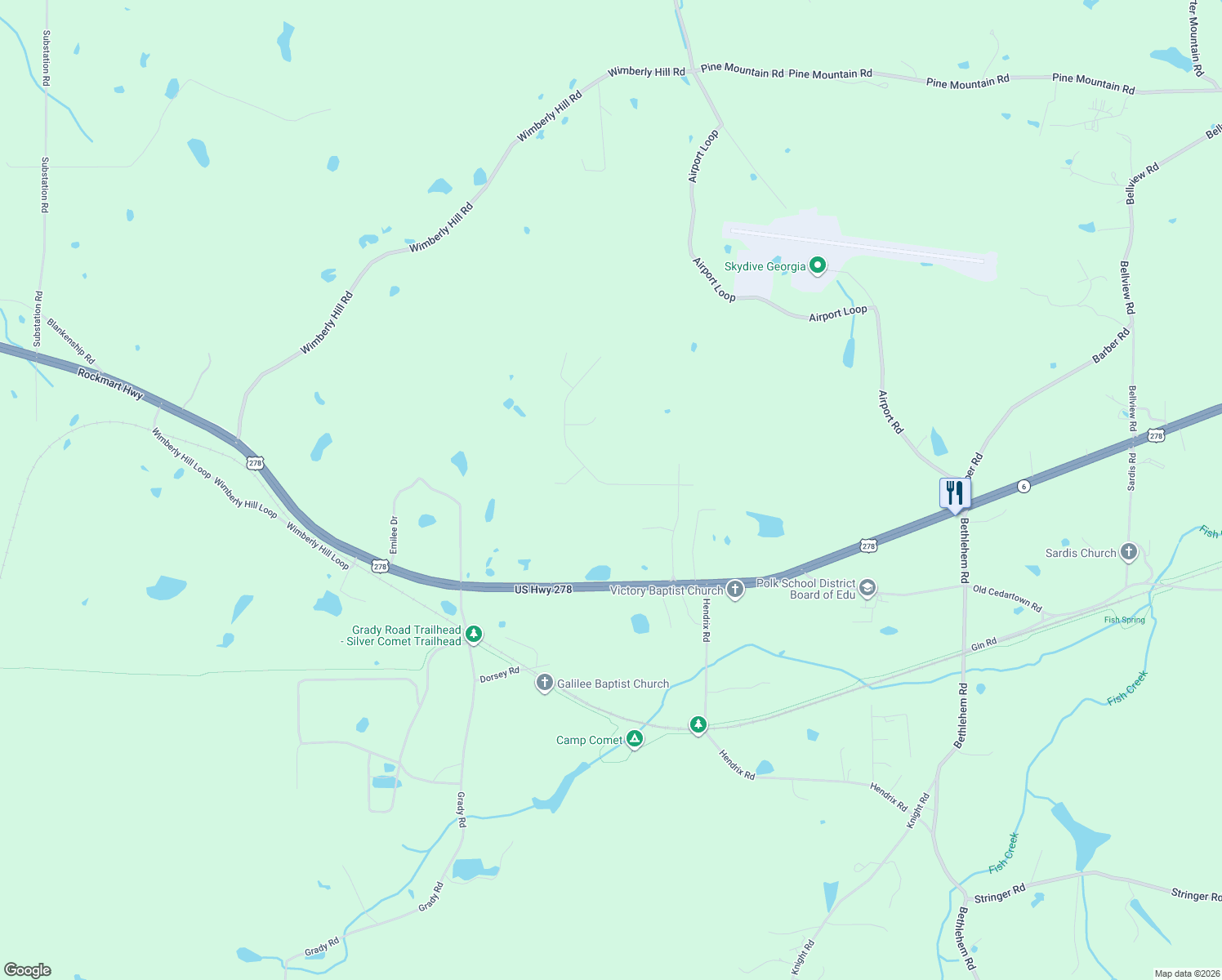 map of restaurants, bars, coffee shops, grocery stores, and more near 101 Sunset Loop in Cedartown