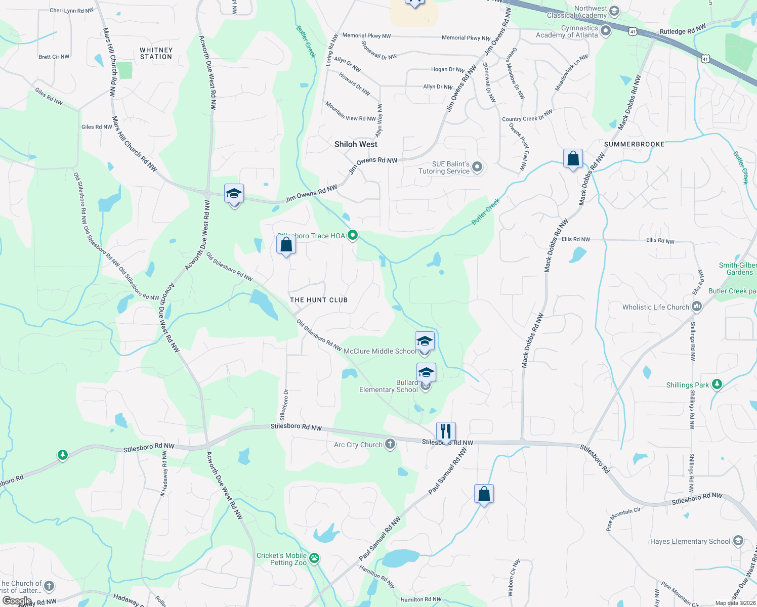 map of restaurants, bars, coffee shops, grocery stores, and more near 2052 Jockey Hollow Ct NW in Kennesaw