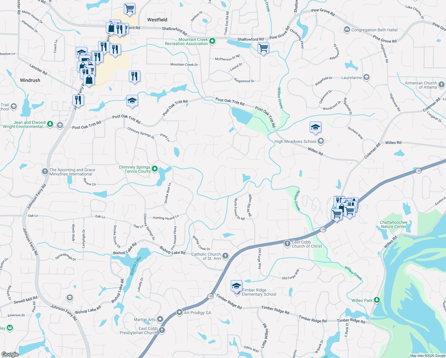 map of restaurants, bars, coffee shops, grocery stores, and more near 2221 Heritage Trace Drive in Marietta