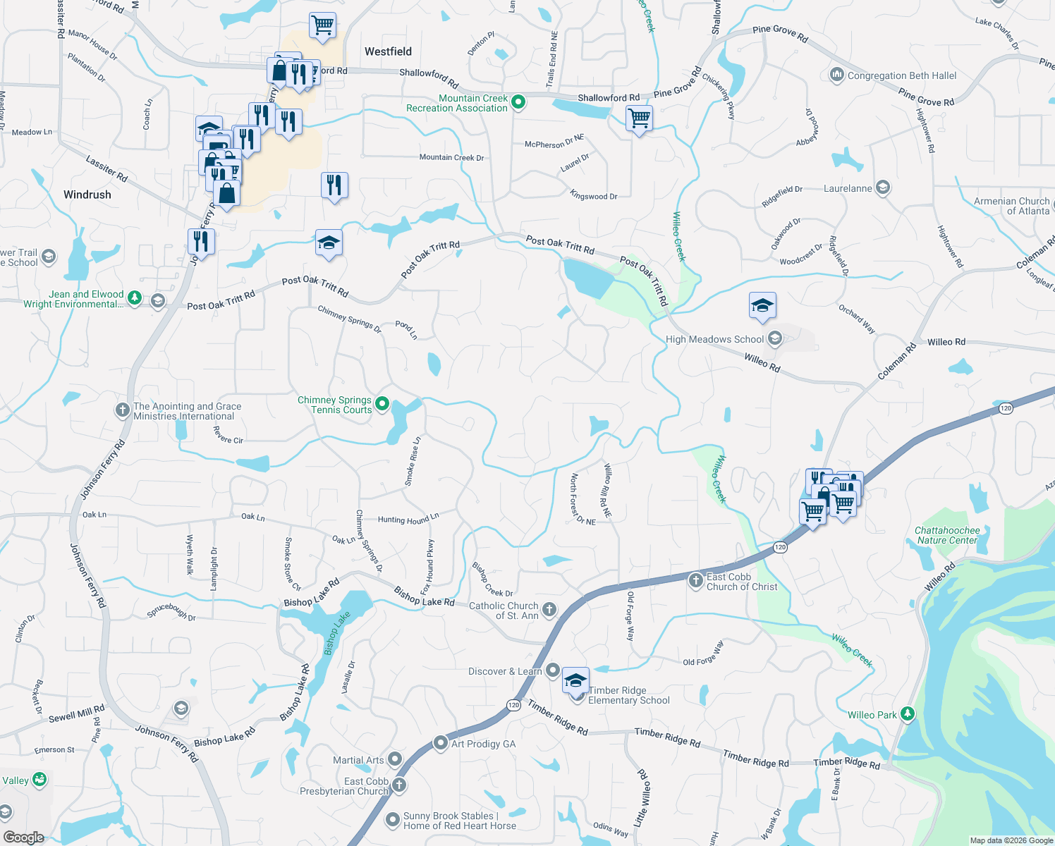 map of restaurants, bars, coffee shops, grocery stores, and more near 2221 Heritage Trace Drive in Marietta