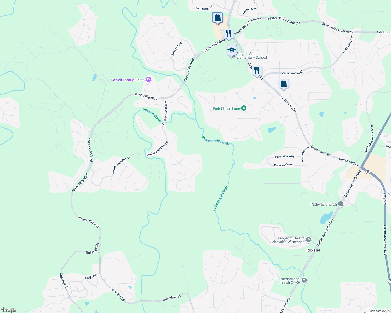 map of restaurants, bars, coffee shops, grocery stores, and more near 255 Sweet Birch Lane in Dallas
