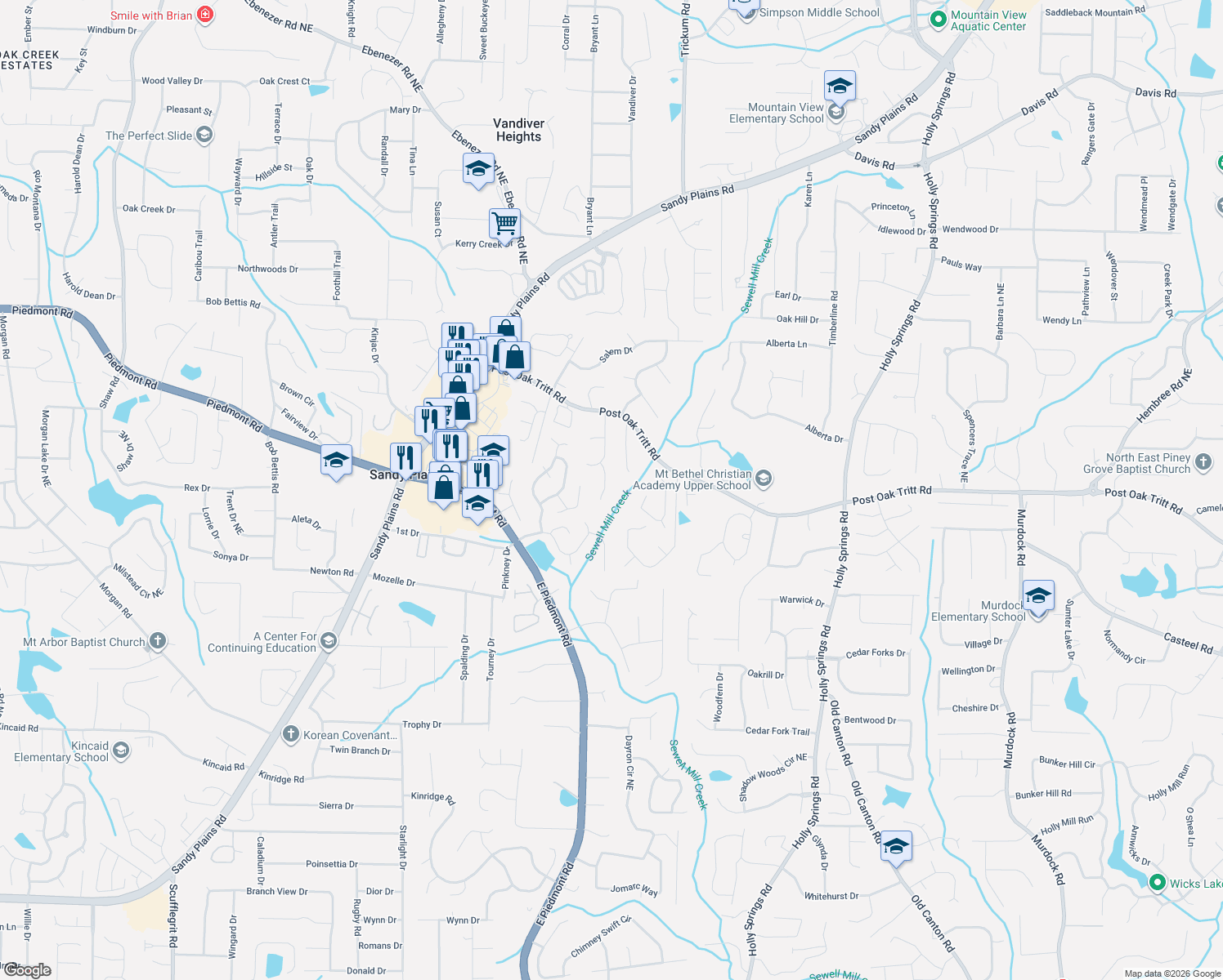 map of restaurants, bars, coffee shops, grocery stores, and more near 2670 Chriswell Court in Marietta