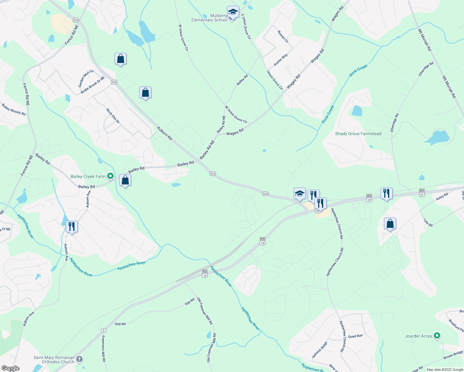 map of restaurants, bars, coffee shops, grocery stores, and more near 140 Hill's Shop Road in Auburn
