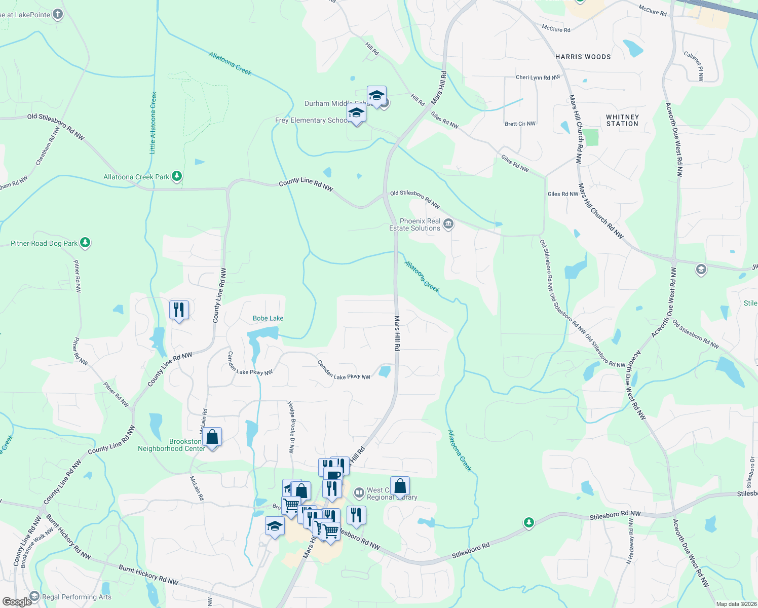 map of restaurants, bars, coffee shops, grocery stores, and more near 5105 Chipping Dr NW in Acworth