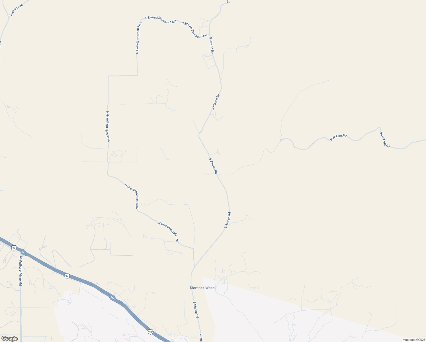 map of restaurants, bars, coffee shops, grocery stores, and more near 37240 S Rincon Rd in Wickenburg