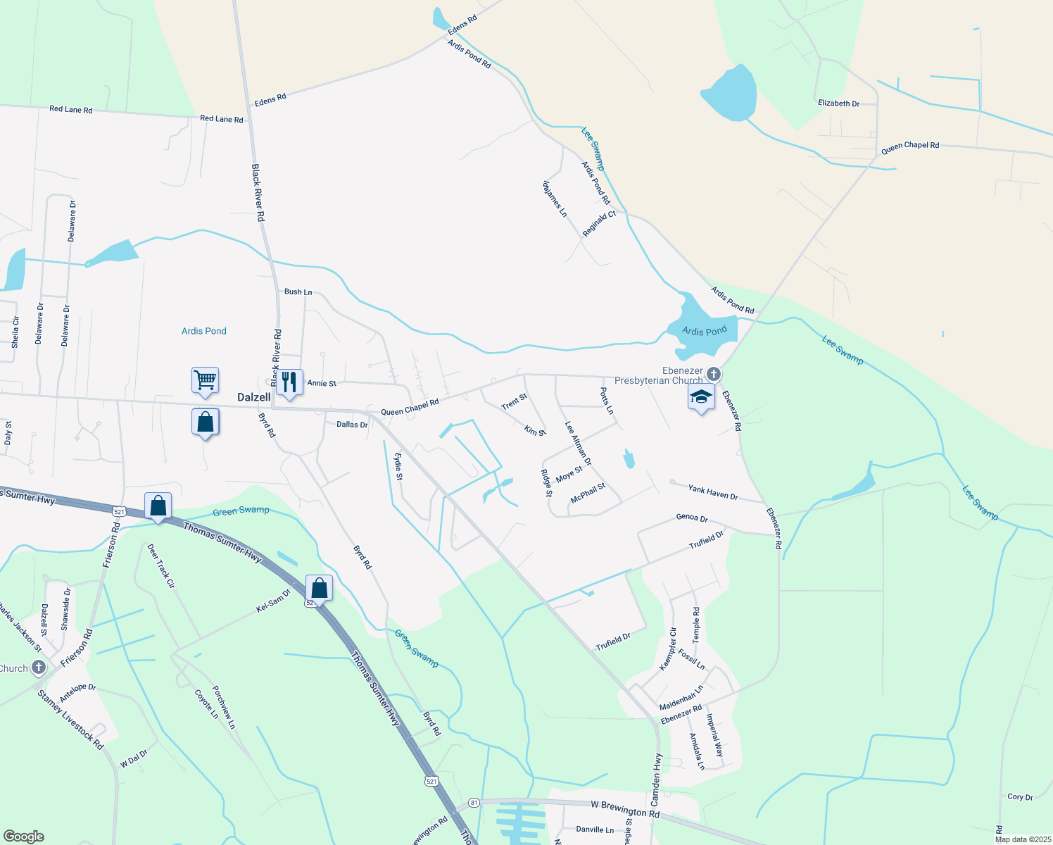 map of restaurants, bars, coffee shops, grocery stores, and more near 3220 Kim Street in Dalzell