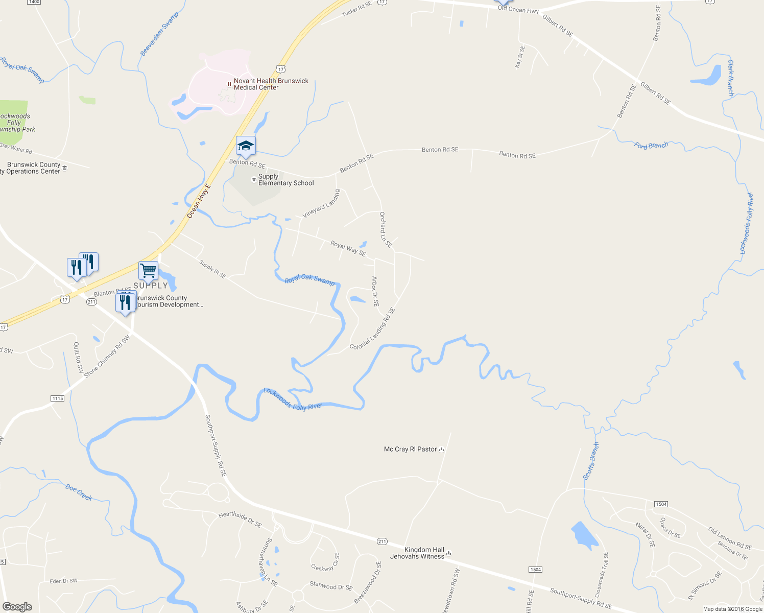 map of restaurants, bars, coffee shops, grocery stores, and more near 566 Arbor Drive Southeast in Bolivia