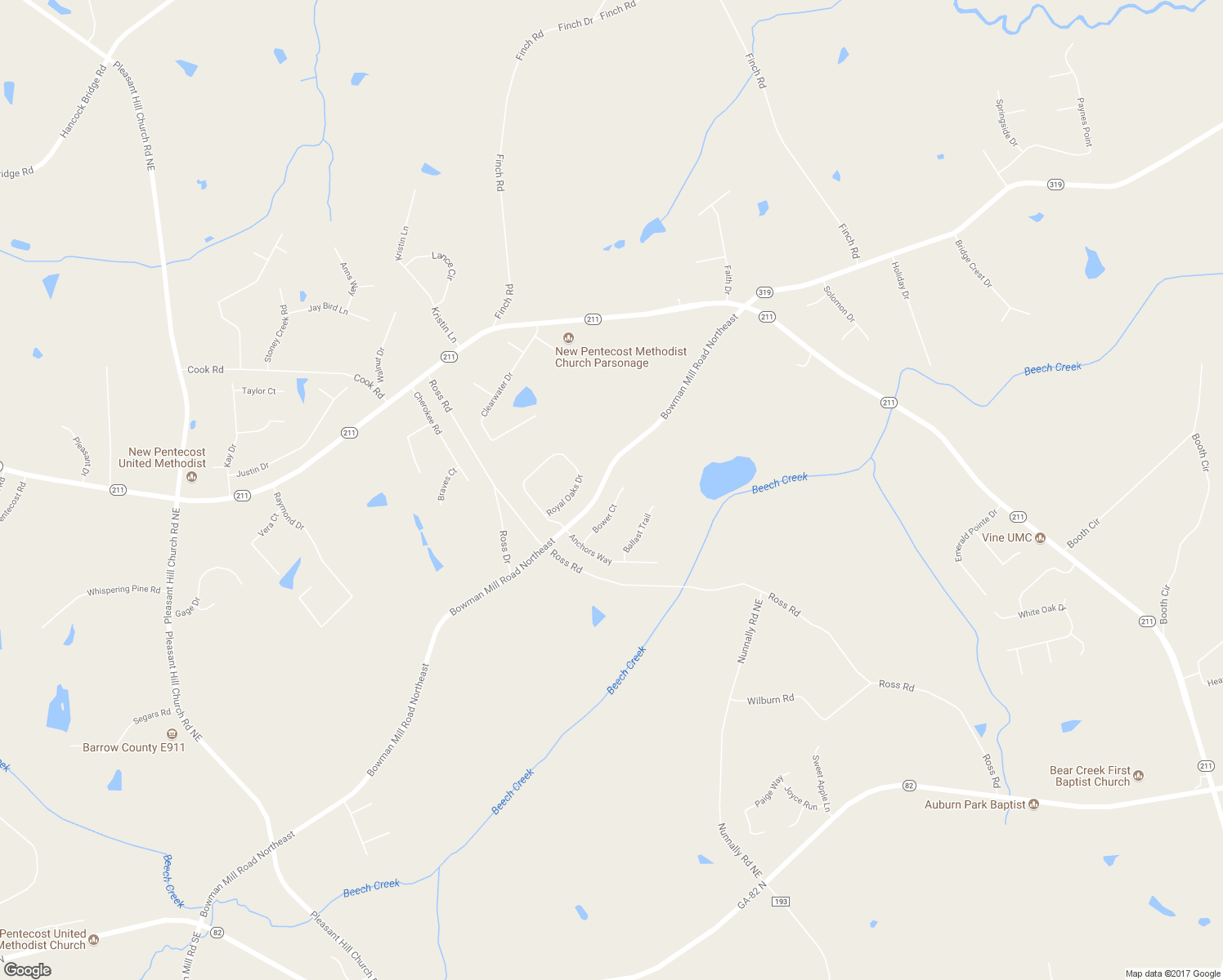 map of restaurants, bars, coffee shops, grocery stores, and more near 120 Bower Court in Winder