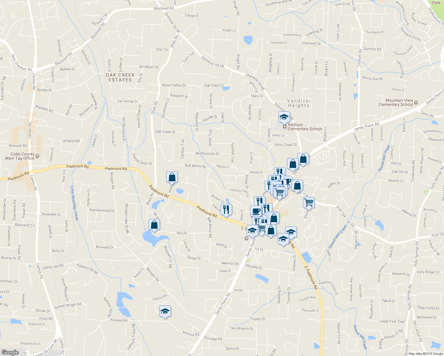 map of restaurants, bars, coffee shops, grocery stores, and more near 1776 Chasewood Park Lane in Marietta