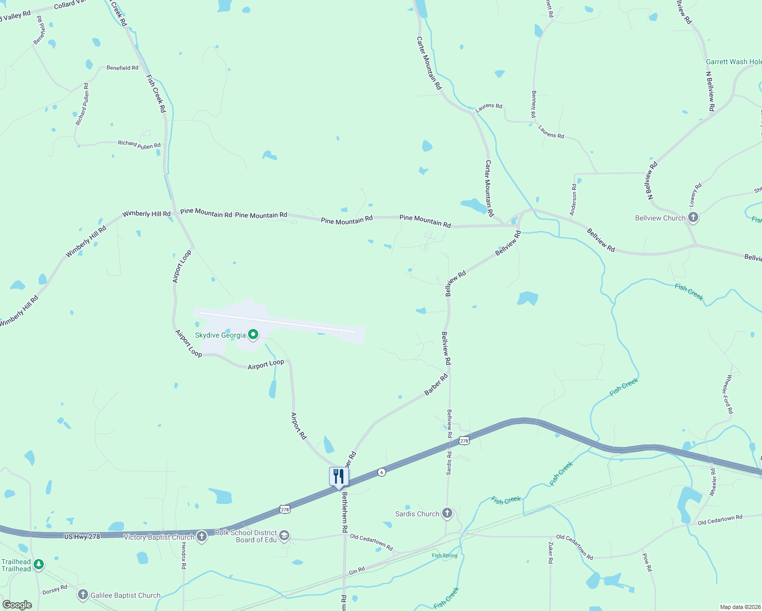map of restaurants, bars, coffee shops, grocery stores, and more near Airport Loop in Cedartown
