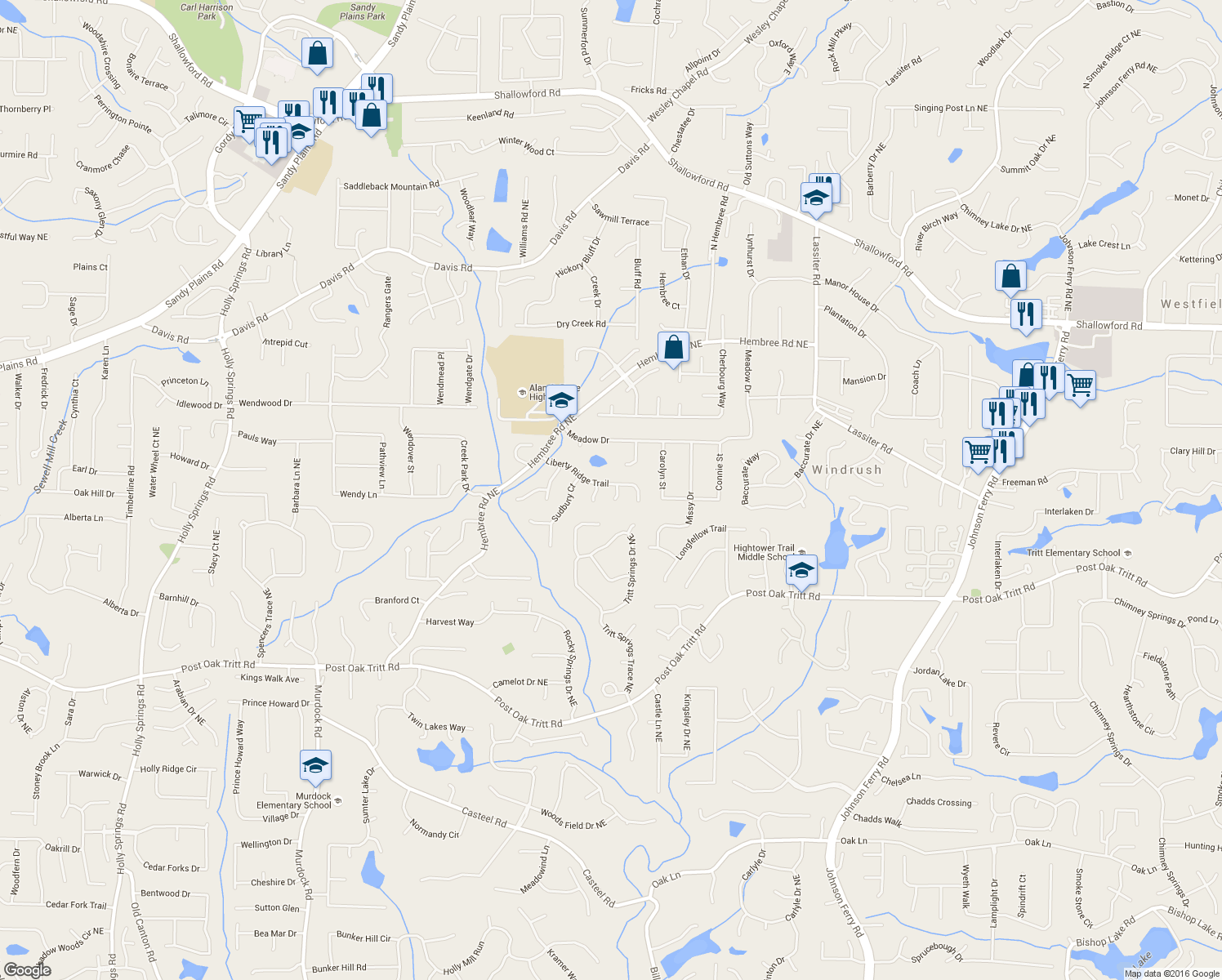 map of restaurants, bars, coffee shops, grocery stores, and more near 3536 Liberty Ridge Trail in Marietta