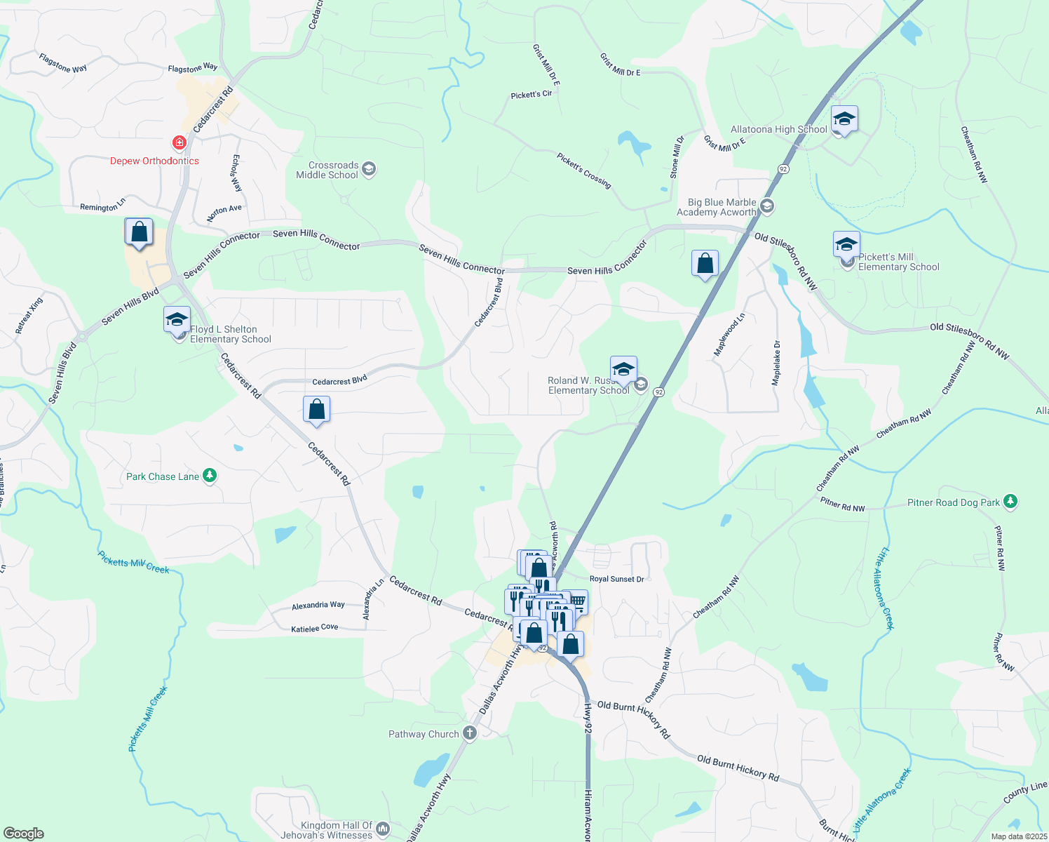 map of restaurants, bars, coffee shops, grocery stores, and more near 130 Laurelcrest Lane in Dallas