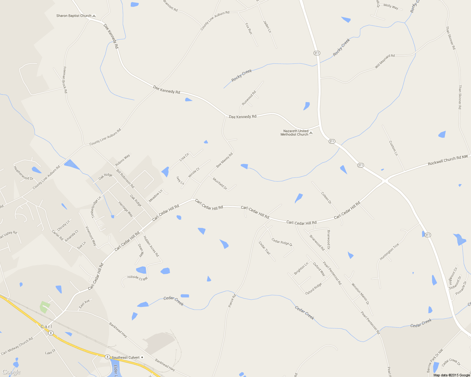 map of restaurants, bars, coffee shops, grocery stores, and more near 725 Muirfield Drive in Winder