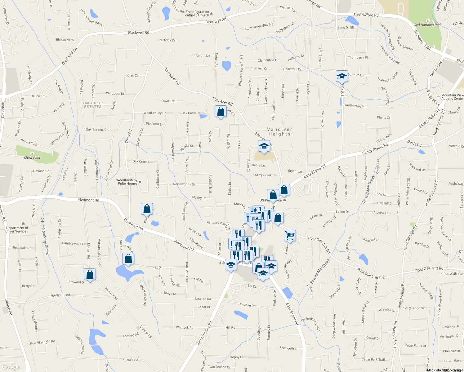 map of restaurants, bars, coffee shops, grocery stores, and more near 1835 Naz Trace Northeast in Marietta