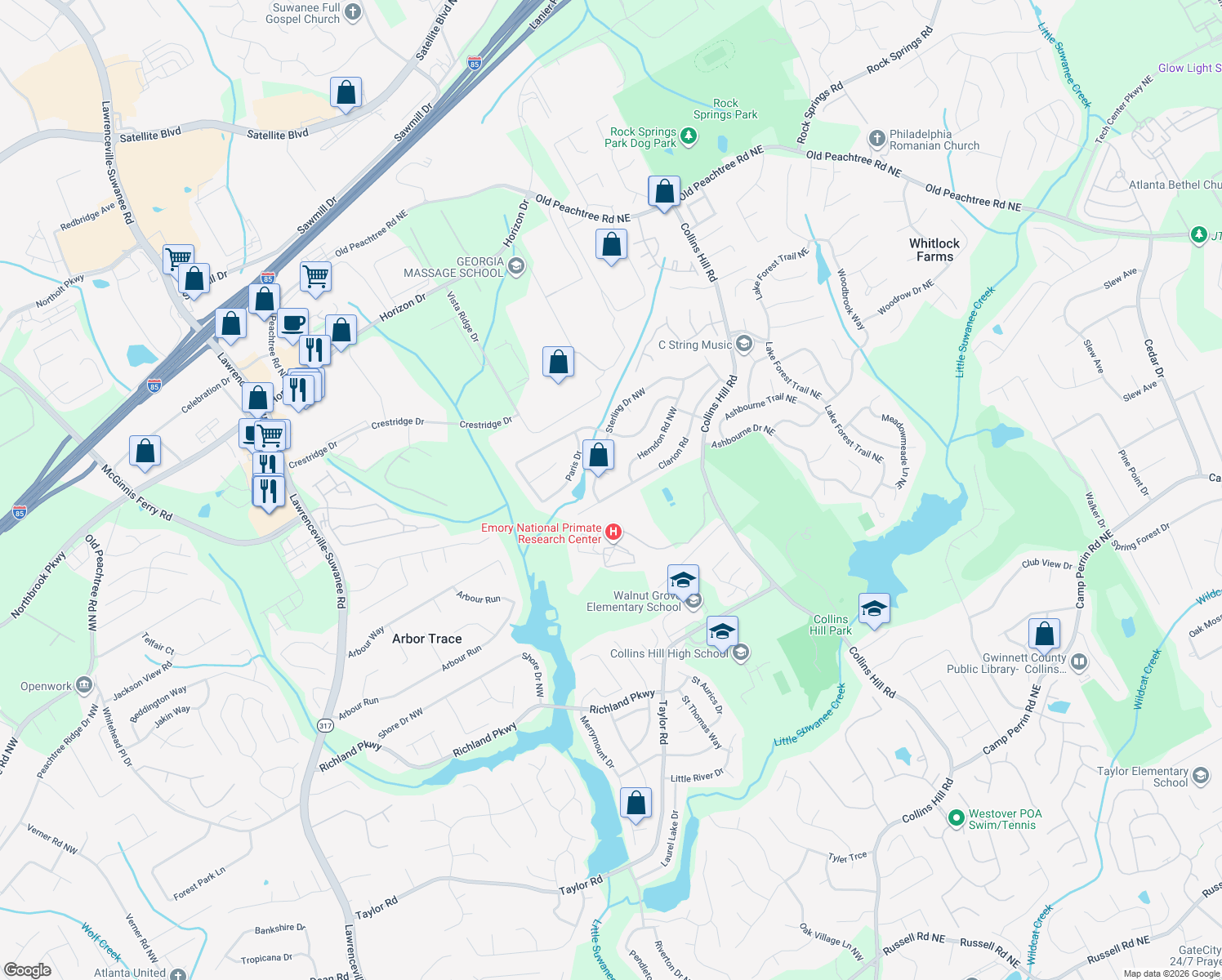 map of restaurants, bars, coffee shops, grocery stores, and more near 202 Clarion Rd in Lawrenceville