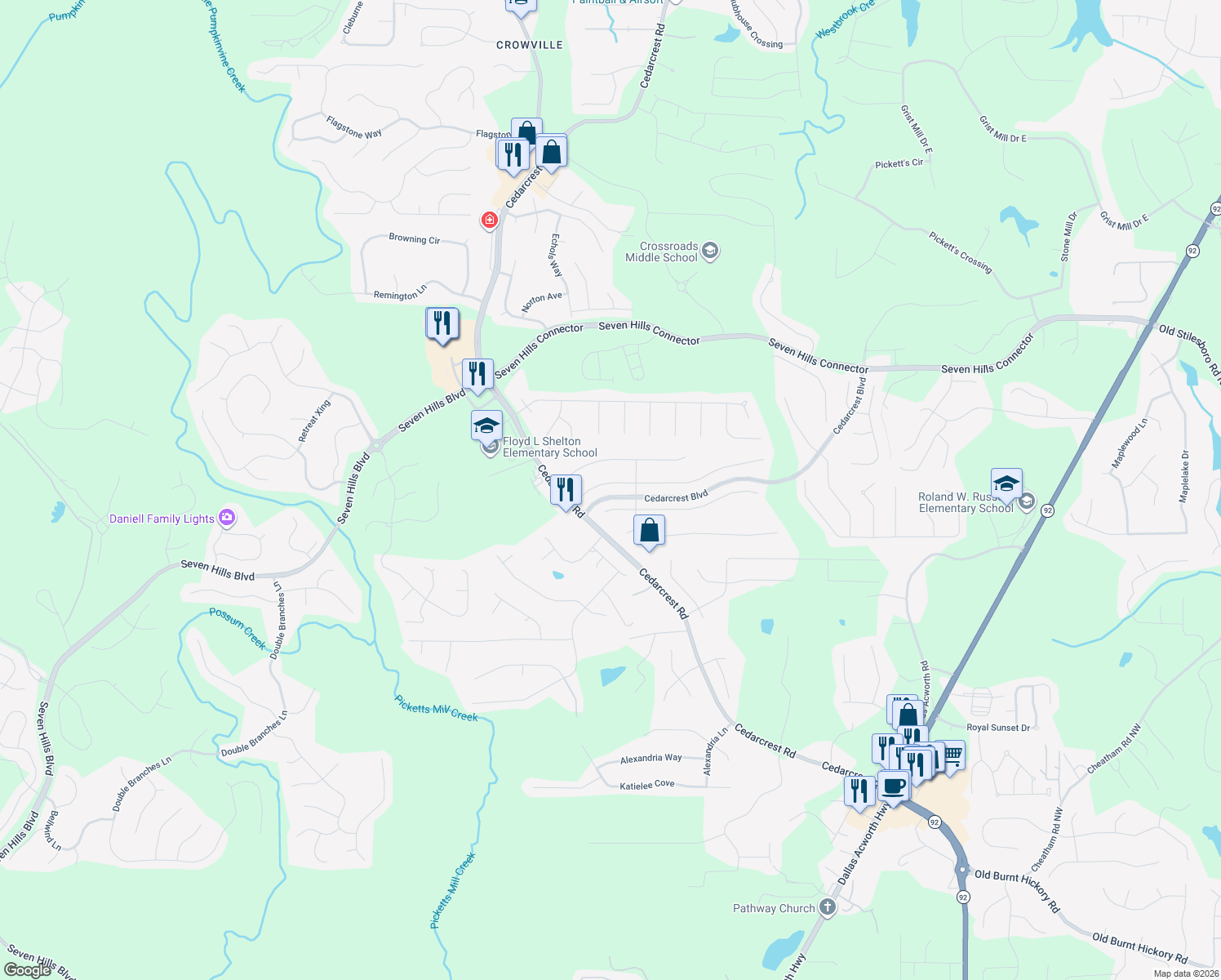 map of restaurants, bars, coffee shops, grocery stores, and more near 79 Parkmont Ct in Dallas