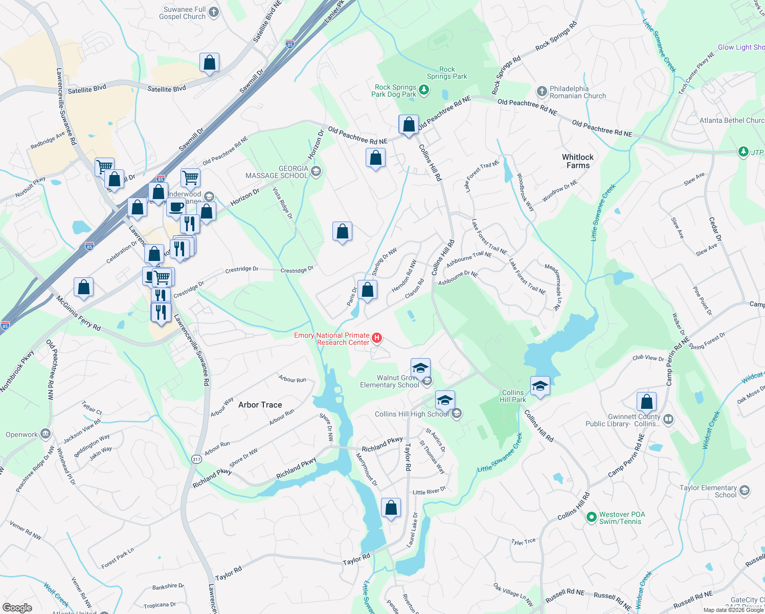 map of restaurants, bars, coffee shops, grocery stores, and more near 232 Clarion Rd in Lawrenceville