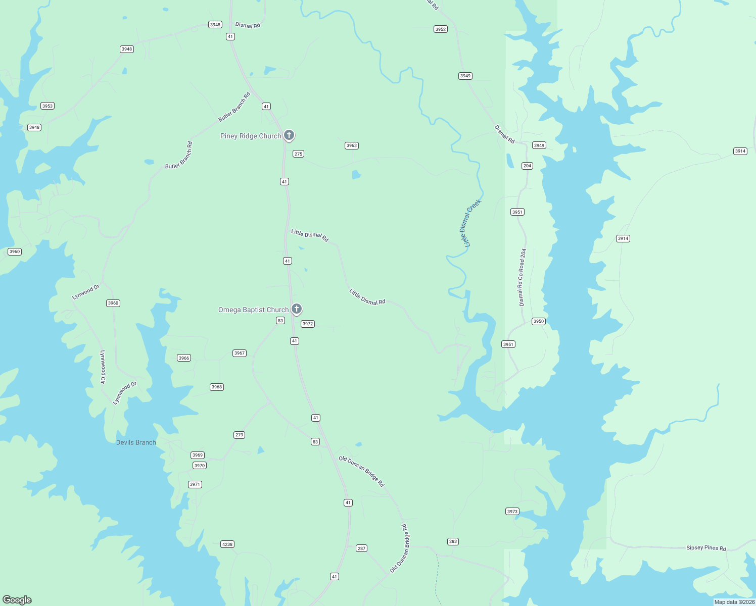 map of restaurants, bars, coffee shops, grocery stores, and more near Little Dismal Road in Arley