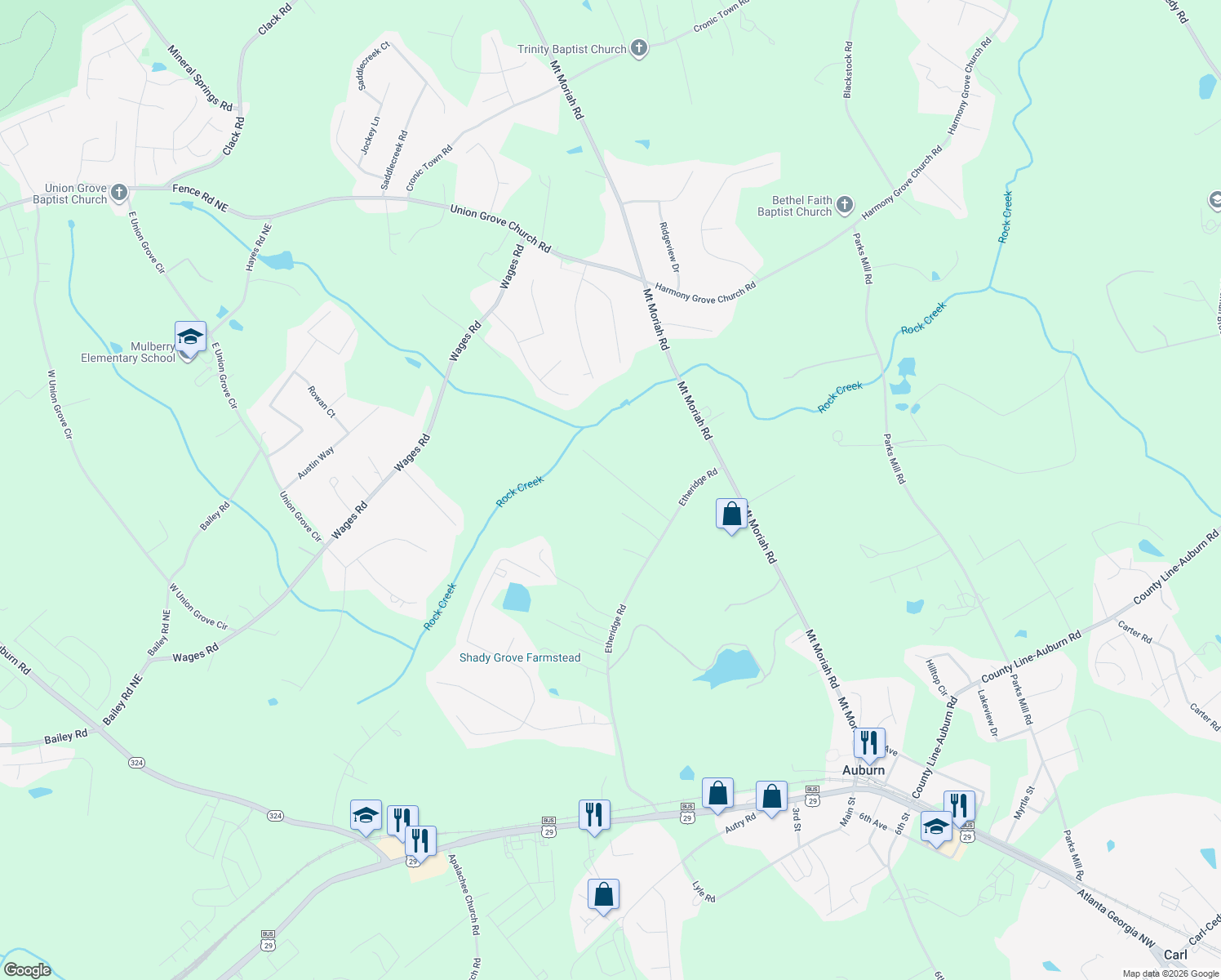 map of restaurants, bars, coffee shops, grocery stores, and more near 320 Wyngate Rd in Auburn