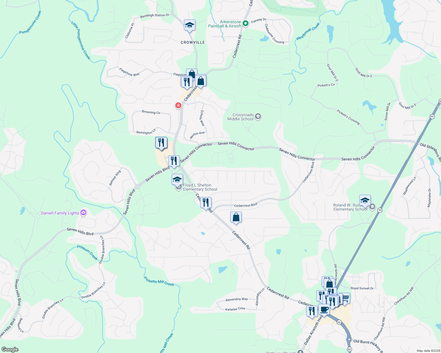map of restaurants, bars, coffee shops, grocery stores, and more near 47 Oak Glade Ln in Dallas