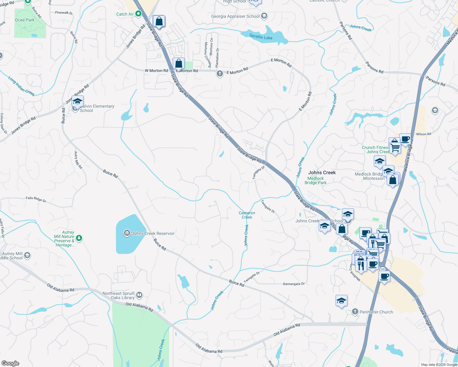 map of restaurants, bars, coffee shops, grocery stores, and more near 750 Apsley Way in Alpharetta