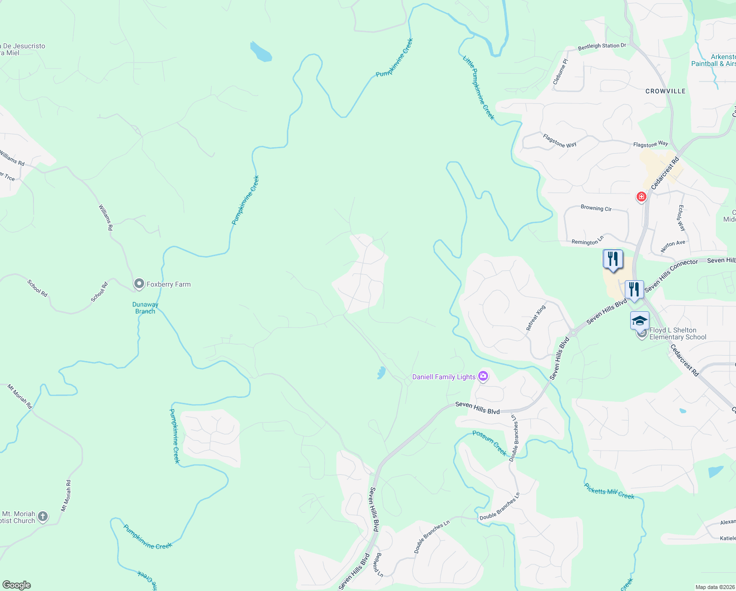 map of restaurants, bars, coffee shops, grocery stores, and more near 80 Palmetto Run in Dallas