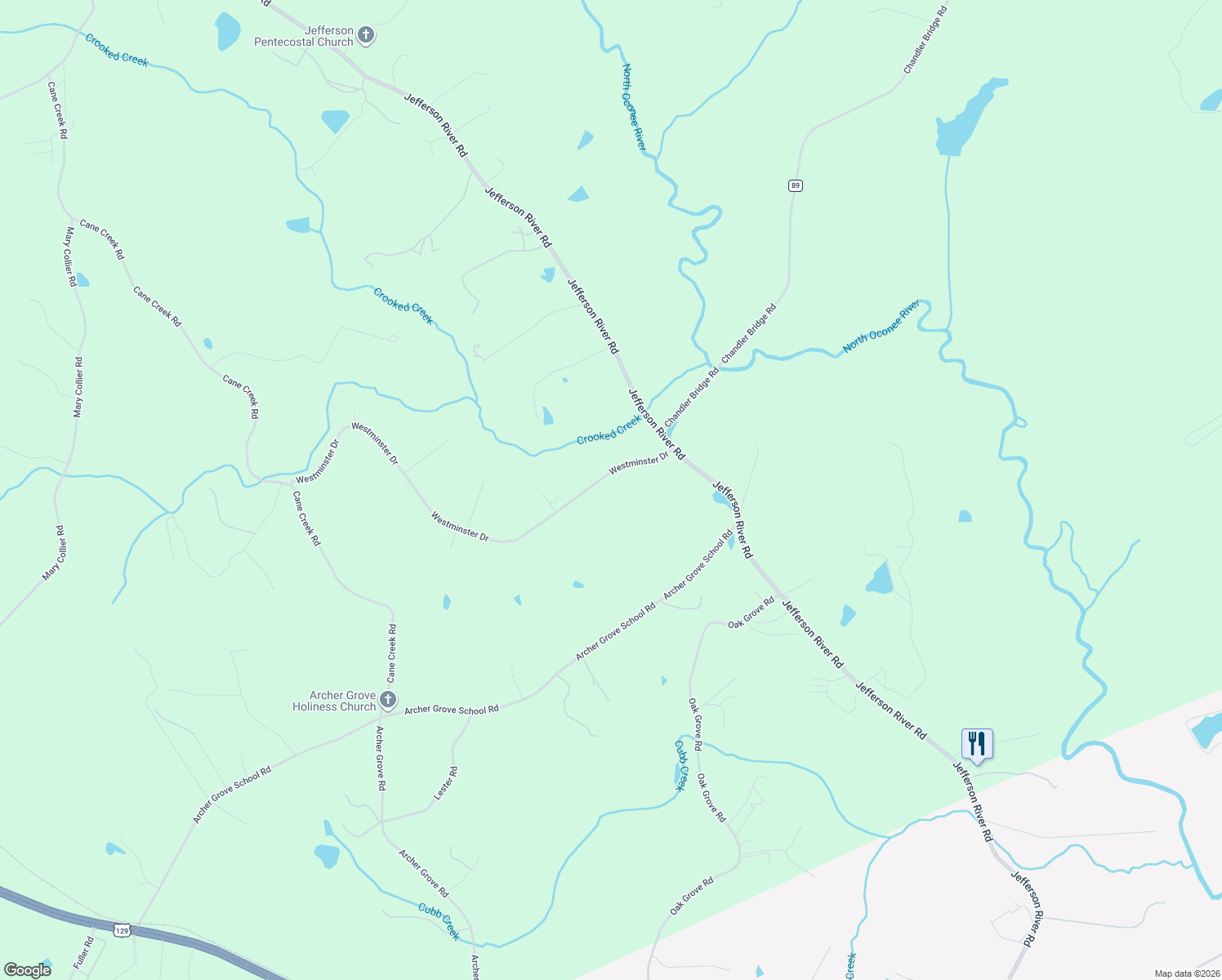 map of restaurants, bars, coffee shops, grocery stores, and more near 201 Westminster Drive in Athens