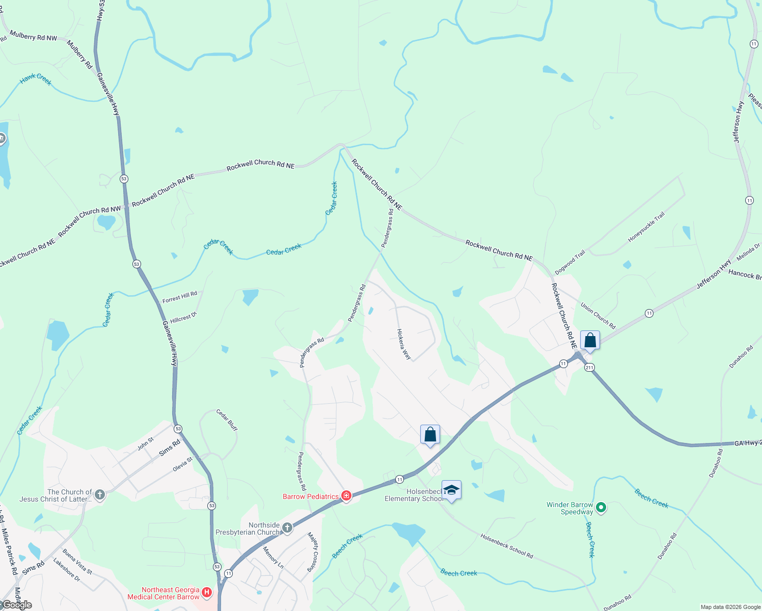 map of restaurants, bars, coffee shops, grocery stores, and more near 645 Cnee Court in Winder