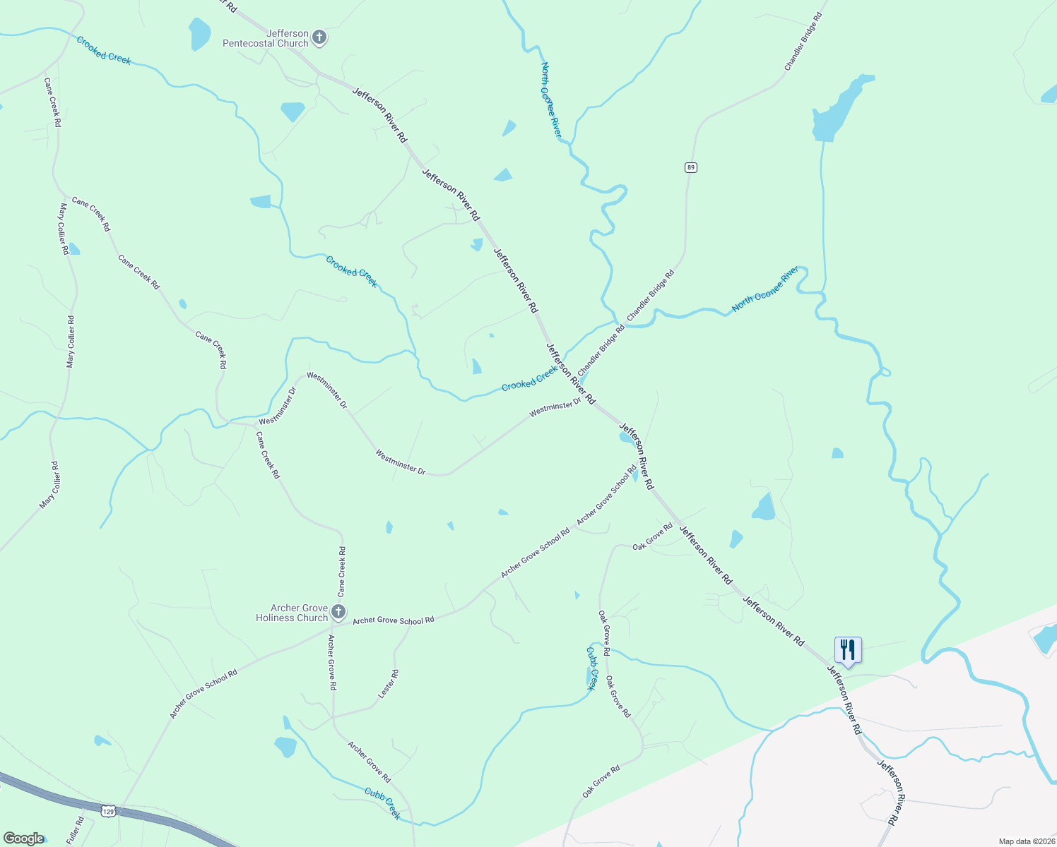 map of restaurants, bars, coffee shops, grocery stores, and more near 201 Westminster Drive in Athens